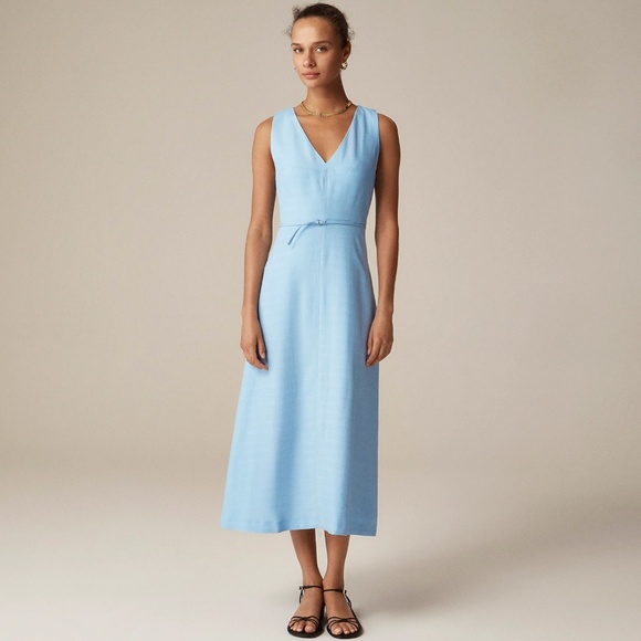 New JCREW Size 0P 0 Petite Mathilde V-Neck Dress in Luster Canvas Calm Blue $228 - Picture 1 of 3